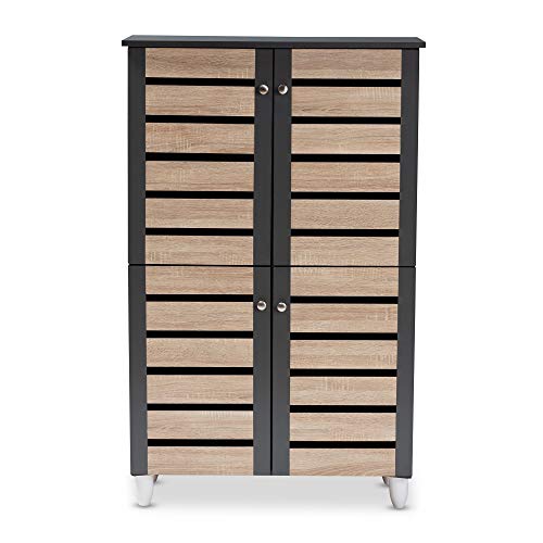 Contemporary Shoe Storage Cabinet Brown Modern Wood Includes Hardware