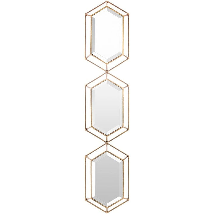 Traditional Hexagon Beveled Mirror 36 inches h X 8 inches w Gold Glass Medium