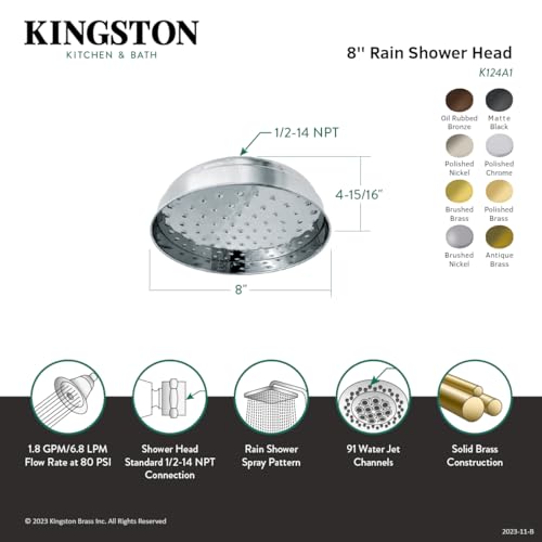 Kingston Brass K124A2 Victorian Raindrop Shower Head 8" Diameter Polished Brass