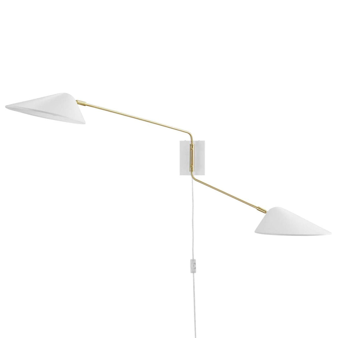 Modway Journey 2-Light Modern Metal Swing Arm Wall Sconce in White