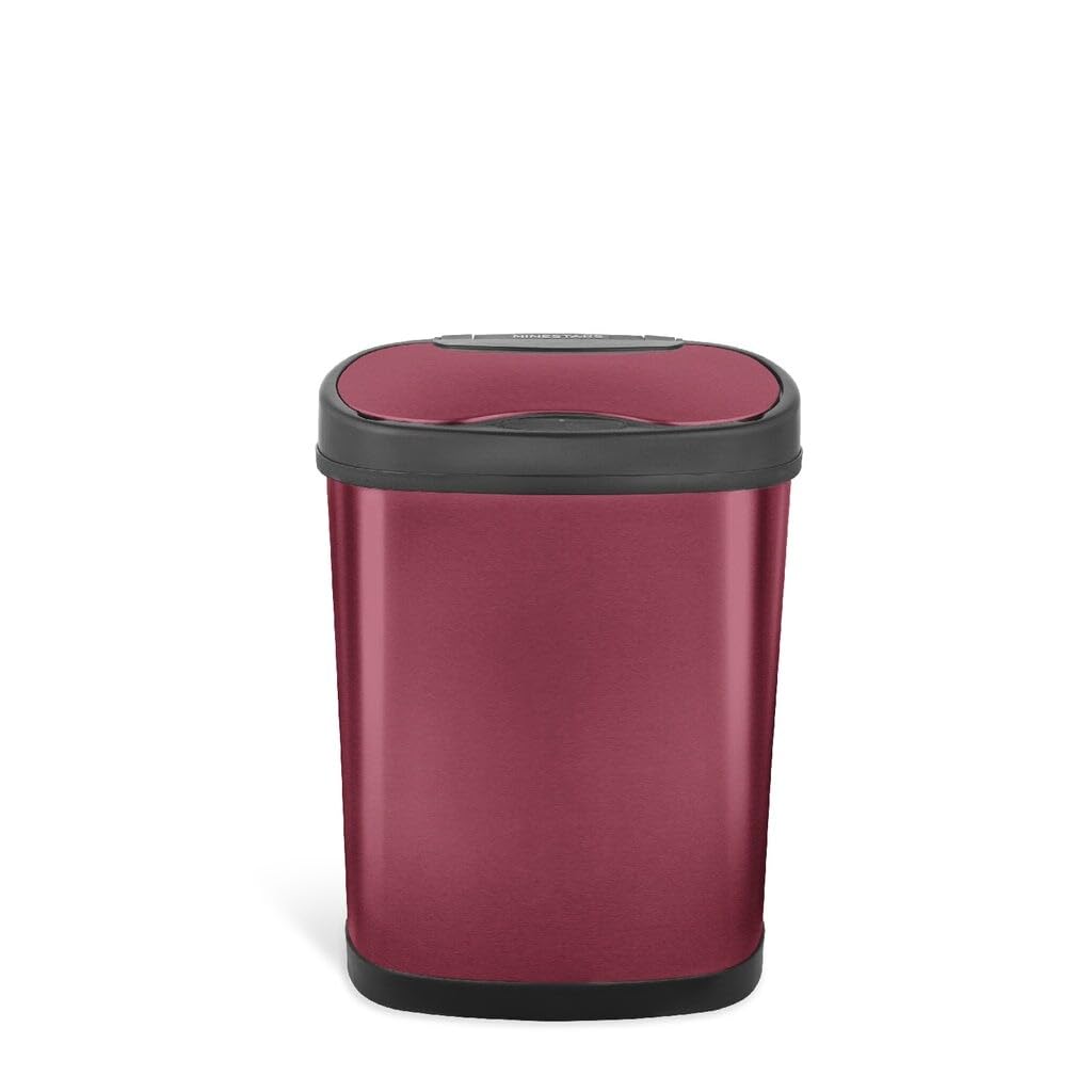 3.9 Gallon Burgundy Stainless Steel Motion Sensor Trash Can Oval Red Plastic - Diamond Home USA