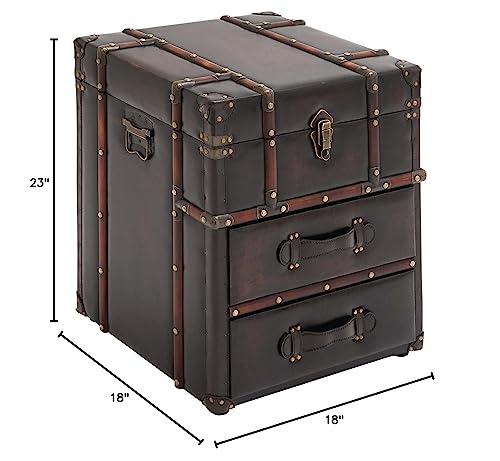 Vintage Vibes Leather and Wood Trunk Accent Side End Table Brown Casual