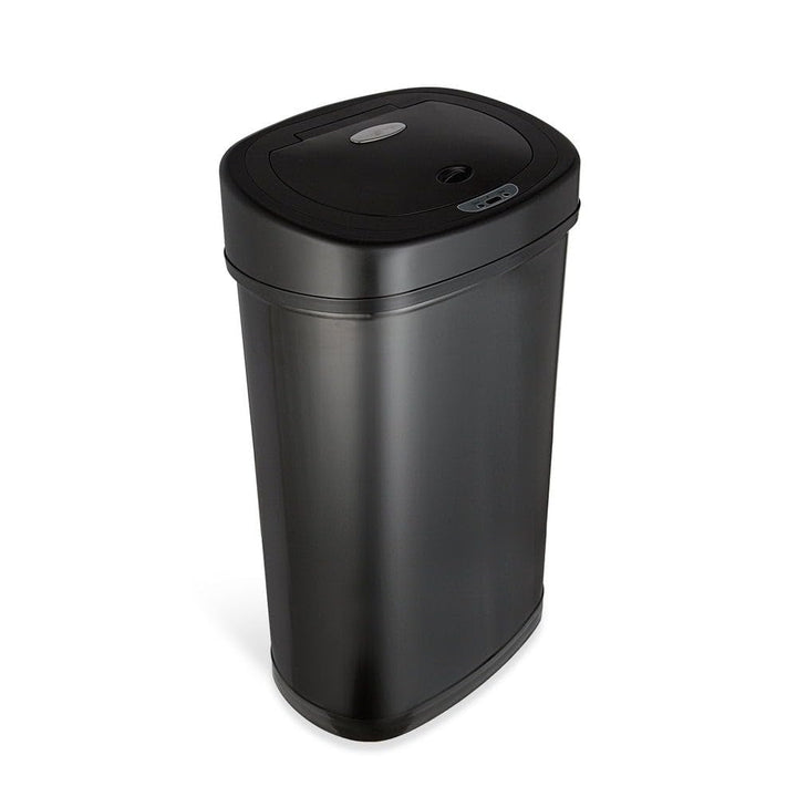 Oval Motion Sensor Trash Can 13.2 Gallon Black Stainless Steel Plastic