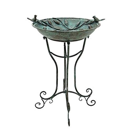 Two Birds Iron Birdbath Green Pedestal