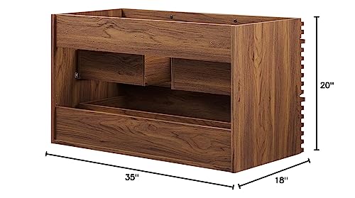 Modway Render 36" Wall-Mount Bathroom Vanity Cabinet in Walnut-Sink Basin Not