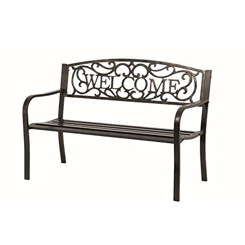 Patio Premier Welcome Metal Park Bench - Bronze Brown Steel Water Resistant