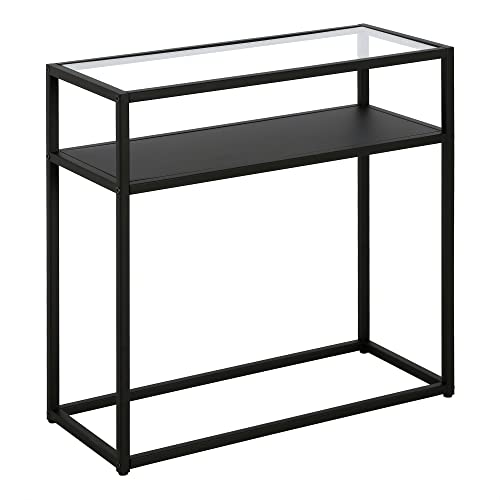 24'' Wide Rectangular Side Table Black Mid-Century Modern Glass Metal Steel - Diamond Home USA