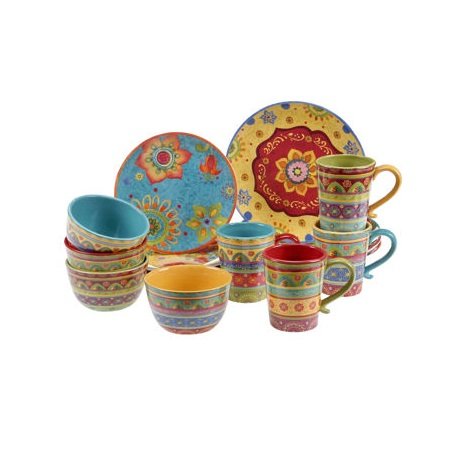 Vibrant Beautiful Colorful 100% Ceramic 16-pc Dinnerware Set by Tunisian Sunset