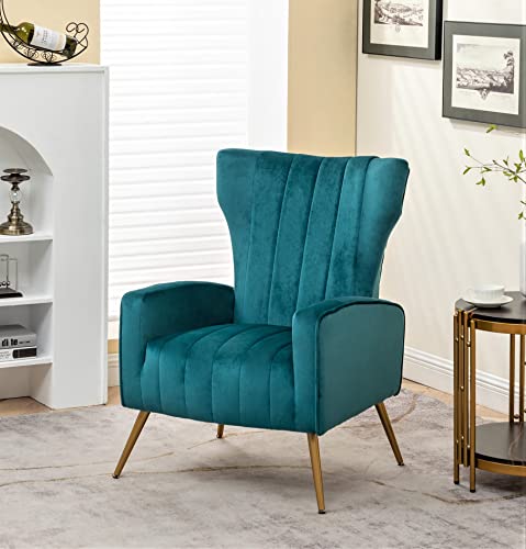 US Pride Furniture Modern Velvet Accent Chair for Living Room Bedroom or Bluenish Green