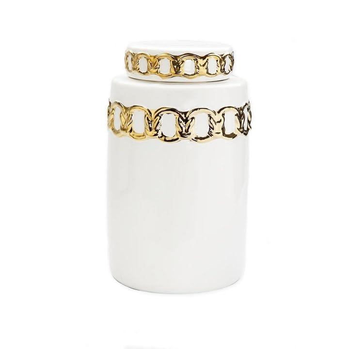 White Jar with Gold Cover and Design Ceramic