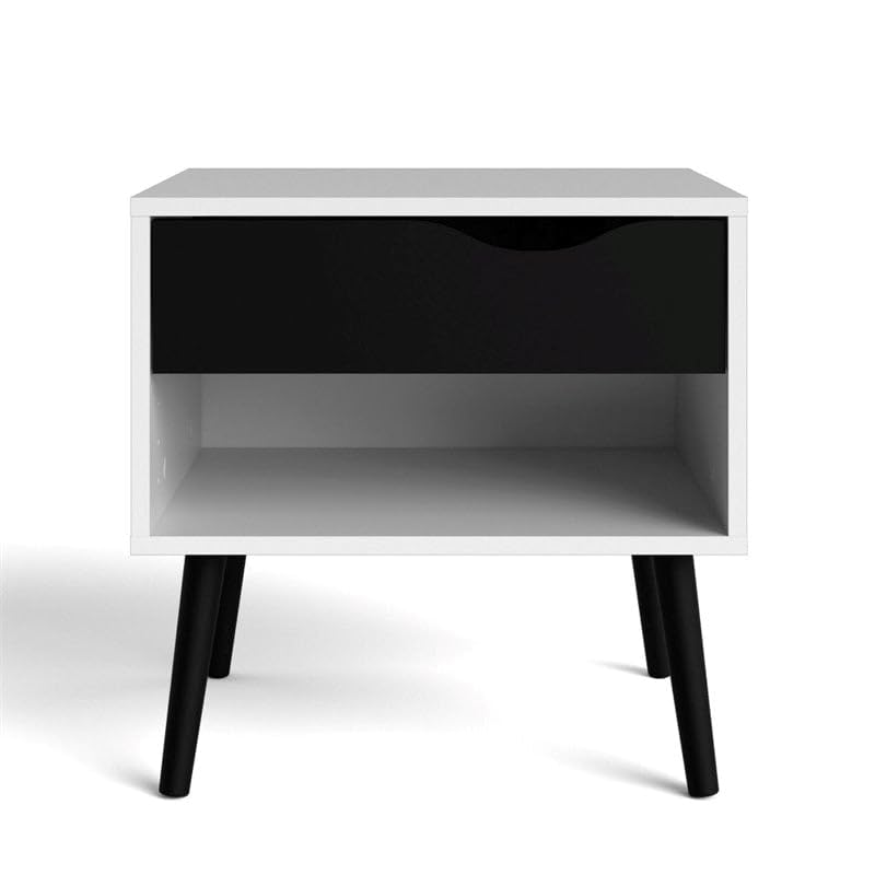 Atlin Designs 1-Drawer Modern Wood Nightstand in White/Black Matte - Diamond Home USA