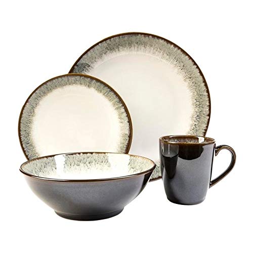 16 Piece Dinnerware Set ervice for 4 Brown White olid Casual Round Microwave