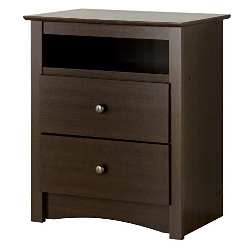 Espresso Tall 2-Drawer Nightstand Brown Modern Contemporary MDF Wood Finish