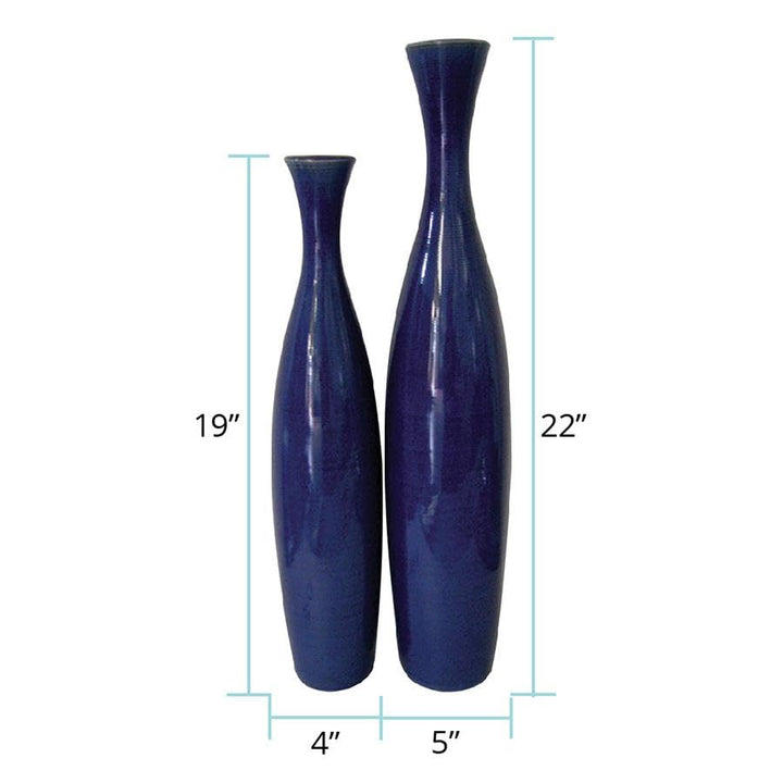 Howard Elliott Cobalt Blue Glazed Ceramic Vase Set 2-Piece (Tall and Small)