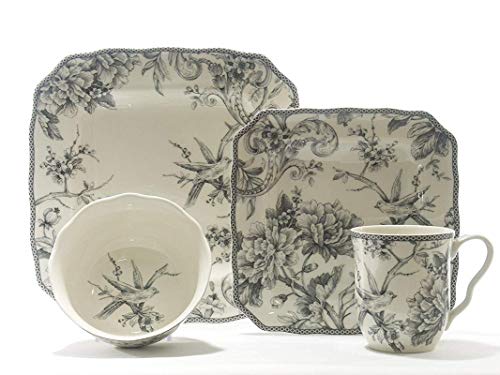 Adelaide 16-Piece Casual White and Grey Porcelain Dinnerware Set (Service for 4) Square