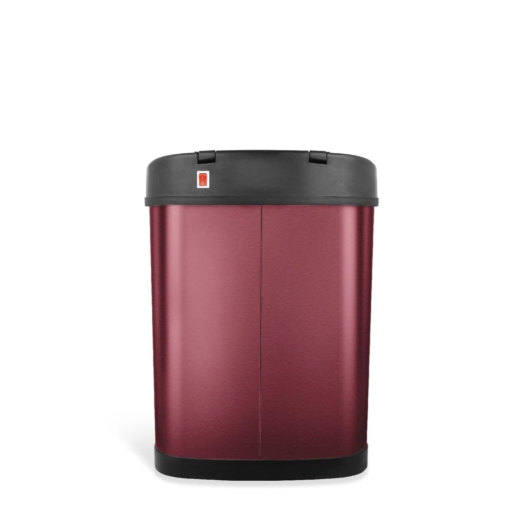 3.9 Gallon Burgundy Stainless Steel Motion Sensor Trash Can Oval Red Plastic - Diamond Home USA