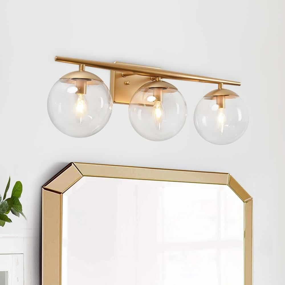 3-light Glass Globe Vanity Light Brass Mid-century Modern Contemporary Metal