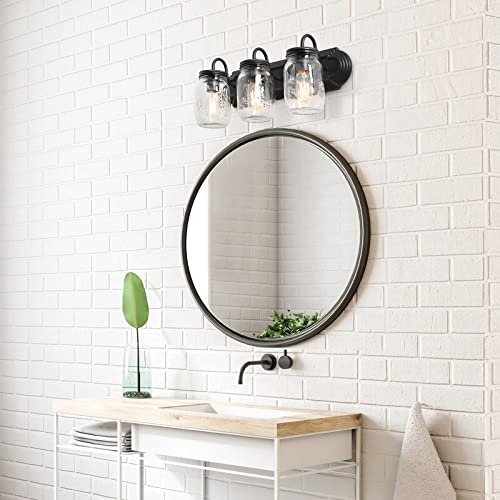 Farmhouse Bathroom 3-light Black Vanity Light Fixture with Mason Jar 19" l X