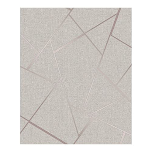 Quartz Rose Gold Fractal Wallpaper 20.5 X Grey Geometric Vinyl Washable