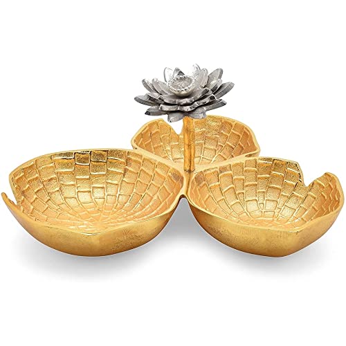 Inspired Gold Decorative Bowl With ilver Lotus Flower Three ectional Elegant