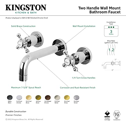 Kingston Brass KS8123BX Metropolitan 2-Handle 8 in. Wall Mount Bathroom Faucet