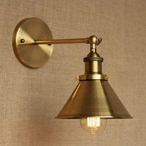 1-Light Wall Sconce with Metal Cone Shade Brass Yellow Industrial Dimmable