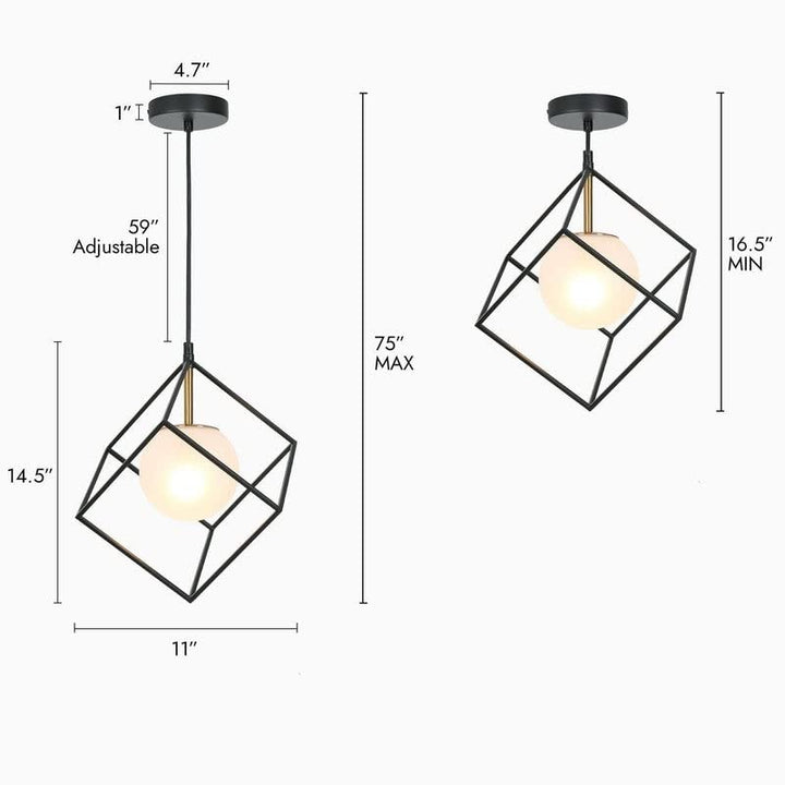 Modern 1-light Cage Lantern Square/Rectangle Light with Globe Frosted Glass