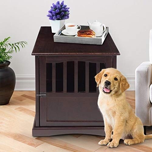 Brown Wood Dog Crate Table Kennel Decorative Wooden End Table Indoor Furniture 20"W x 27.5"D x 24"H - Espresso