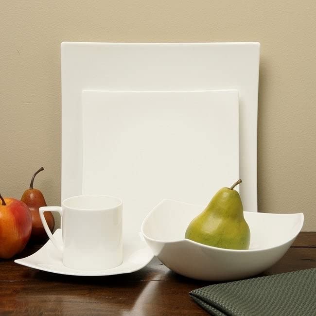 Extreme White 5pc Place Setting Solid Modern Contemporary Square Bone China 5