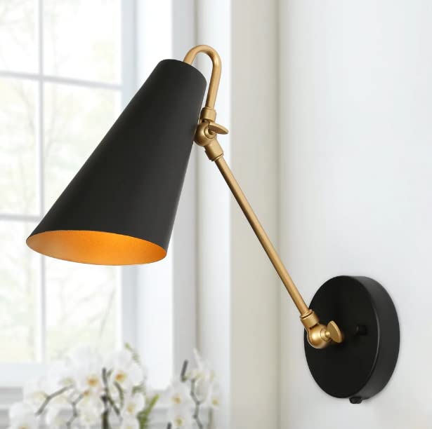 Modern Black Brass Plug-in Adjustable Wall Sconces Gold Industrial Mid-century