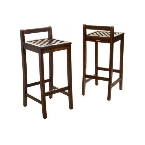 Outdoor Bar Stool Set of 2 Wood Mahogany Brown 30 Inch