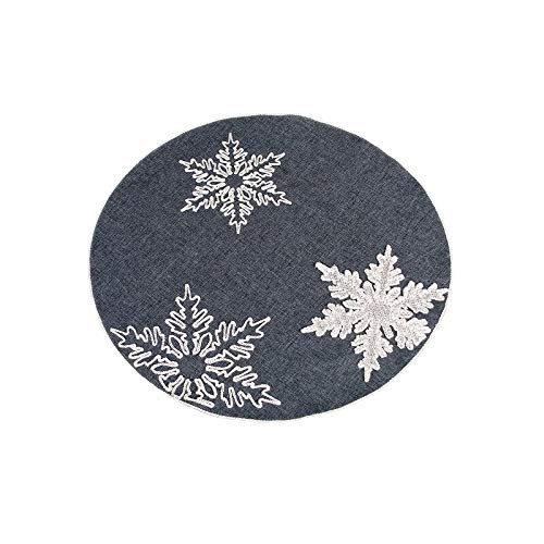 Snowflake Embroidered Christmas Round Placemats 16-inch Set of 4 Grey Polyester