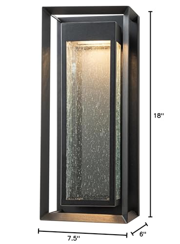 18" Outdoor Led Wall Sconce with Seeded Glass Black Modern Contemporary Led - Diamond Home USA