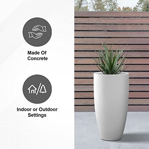 Plantara Round Tall Concrete/Fiberglass Indoor & Outdoor Lightweight