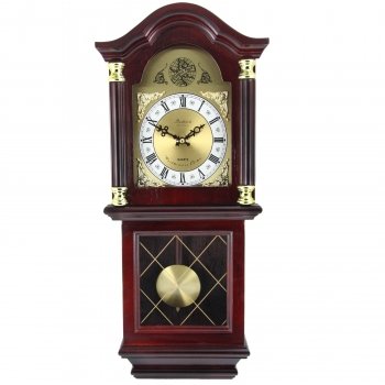 Bedford Clock Collection 26" Antique Mahogany Cherry Oak Chiming Wall Clock with