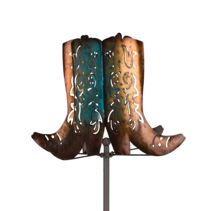 Cowboy Boots Wind Spinner Stake Multi Color Metal