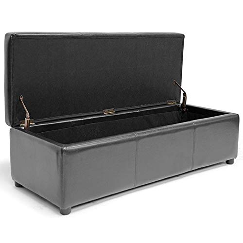 Black Bonded Leather Storage Bench Ottoman Modern Contemporary Solid Rectangle