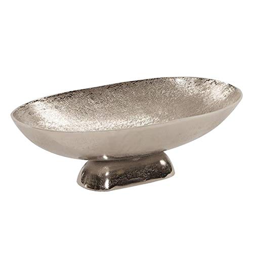 Textured Footed Bowl In Bright Silver Large Aluminum