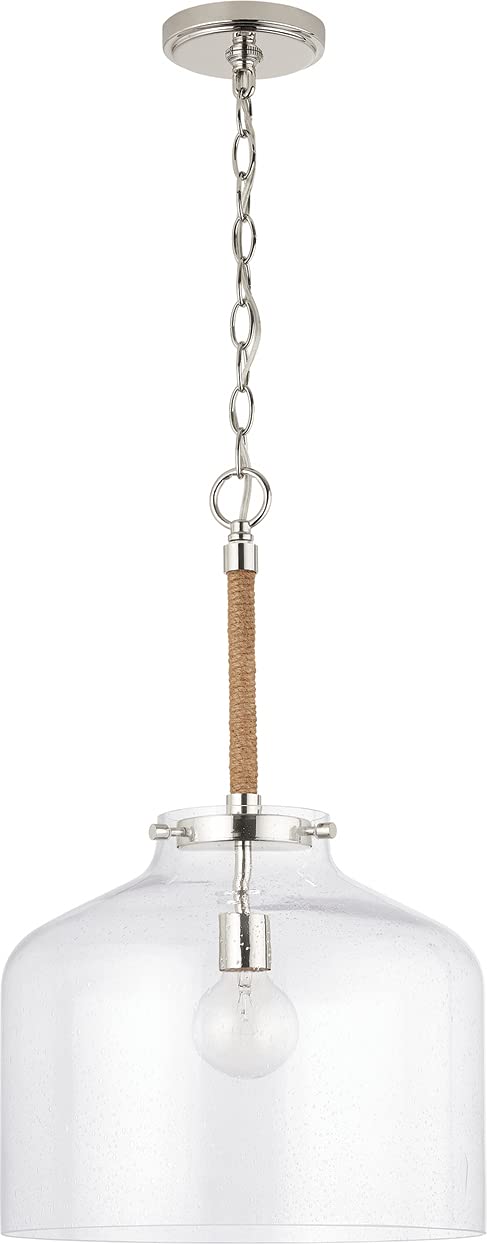 Austin Allen 9F373A Corde Farmhouse Industrial Clear Seeded Glass Cloche Pendant Polished Nickel