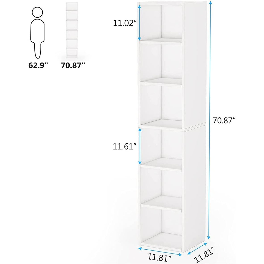 70.9 Inch Tall Narrow Bookcace 6 Tier Open Bookshelf White Classic MDF Glossy - Diamond Home USA