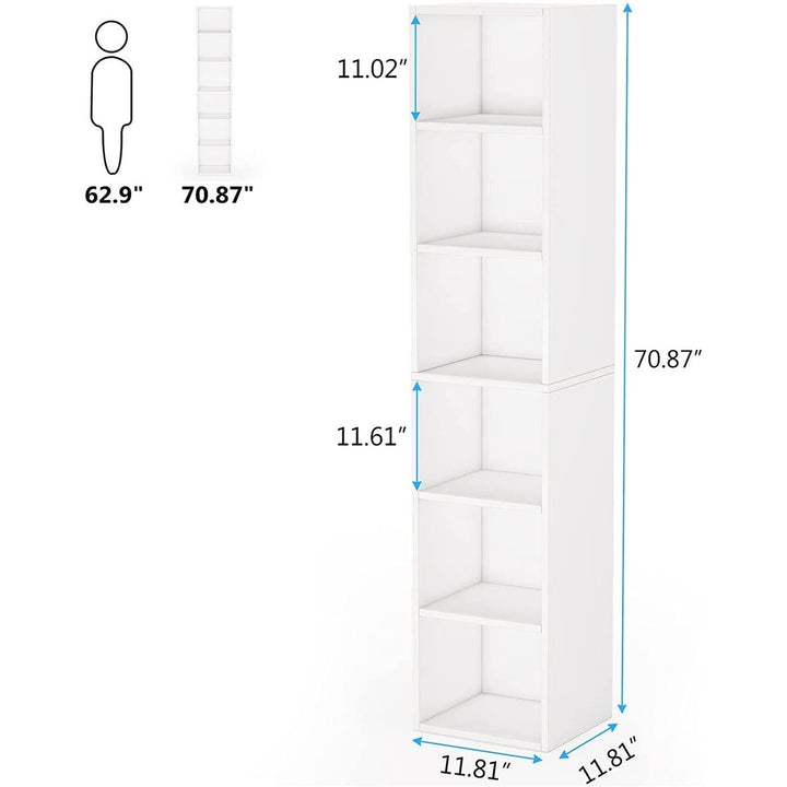 70.9 Inch Tall Narrow Bookcace 6 Tier Open Bookshelf White Classic MDF Glossy - Diamond Home USA