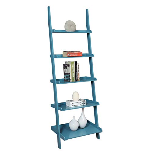 6ft Leaning Bookcase Ladder Shelf Wood 5 Tier Bookshelf Tilted