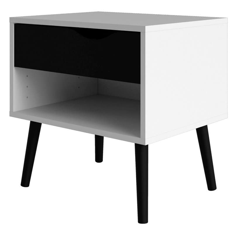 Atlin Designs 1-Drawer Modern Wood Nightstand in White/Black Matte - Diamond Home USA