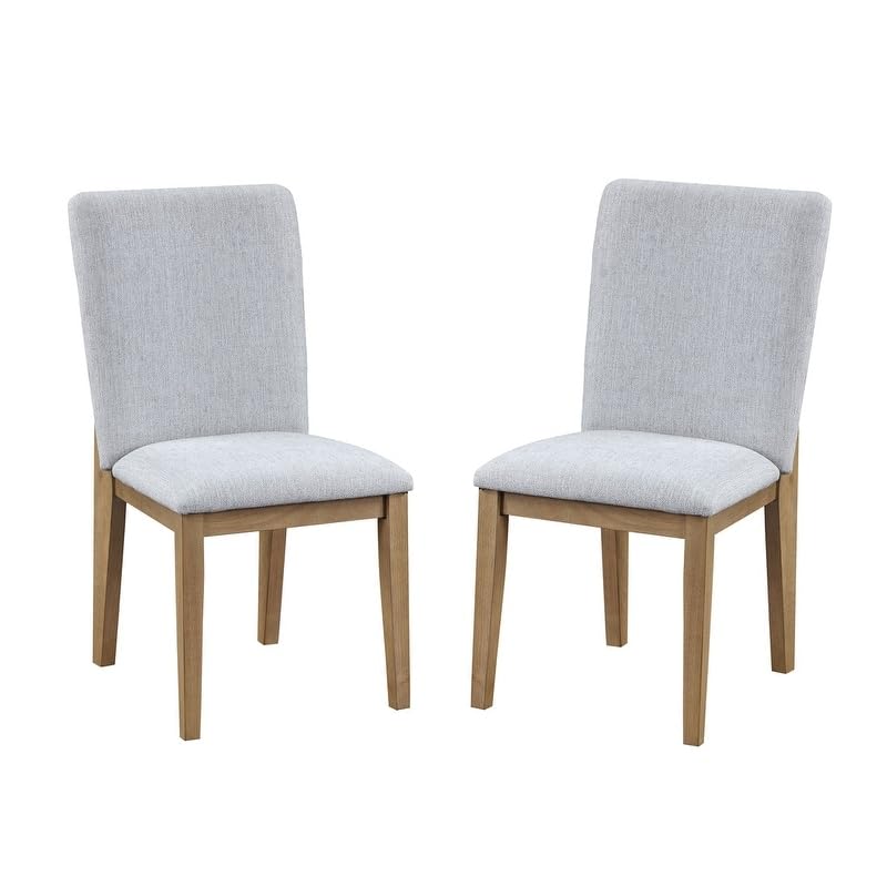 Set of 2 Gray Linen Fabric Dining Chair Grey Modern Contemporary Upholstered Oak