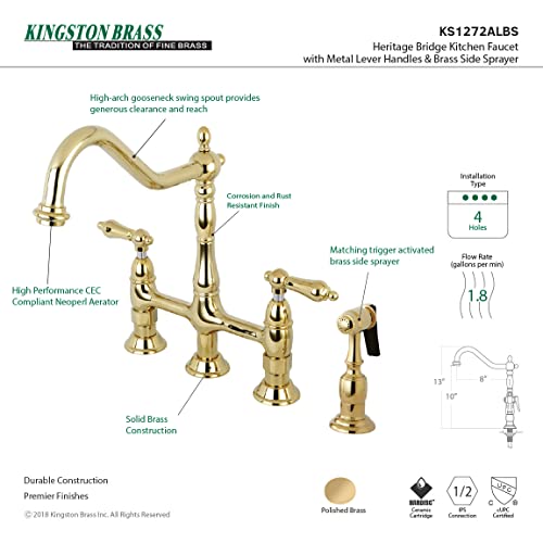 Kingston Brass Heritage Bridge Kitchen Faucet with Brass Sprayer