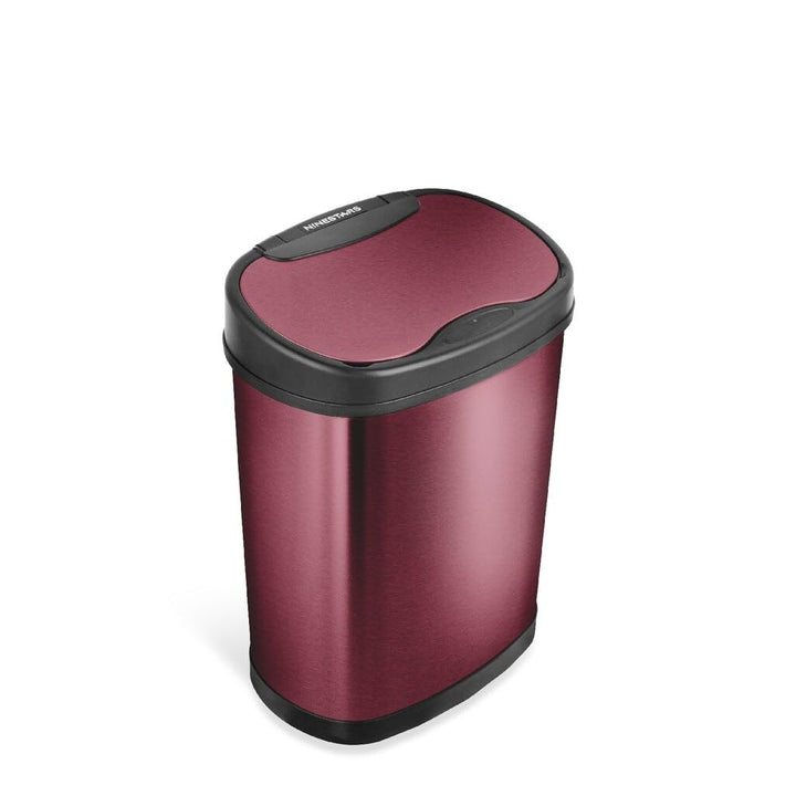 3.9 Gallon Burgundy Stainless Steel Motion Sensor Trash Can Oval Red Plastic