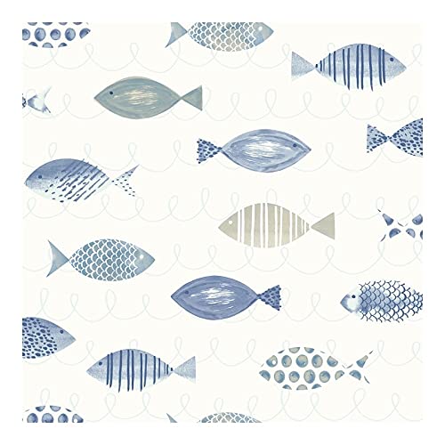 Blue Sea Fish Wallpaper 20.5 X Animal Print Modern Contemporary Wildlife