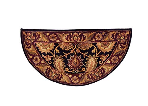 Black Hearth Rug Fireplace Carpet Burgundy Red Gold Flower Border Half Moon 2'3" x 4' Half Moon - Black/Burgundy