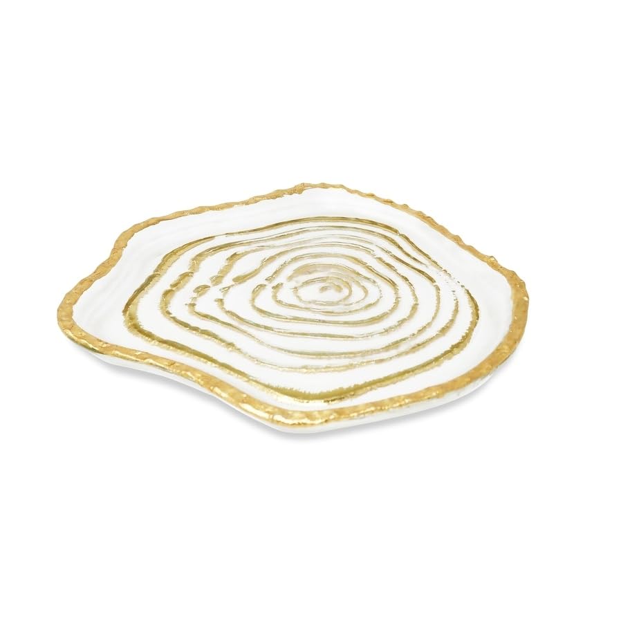 Grained Gold Glass Plates Set Of 4 Stripe Casual Round