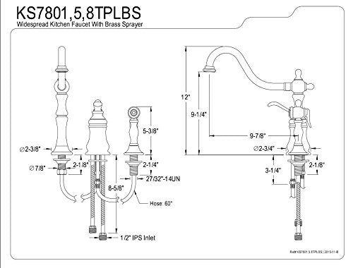 Kingston Brass KS7805TPLBS Templeton Widespread Kitchen Faucet with Brass